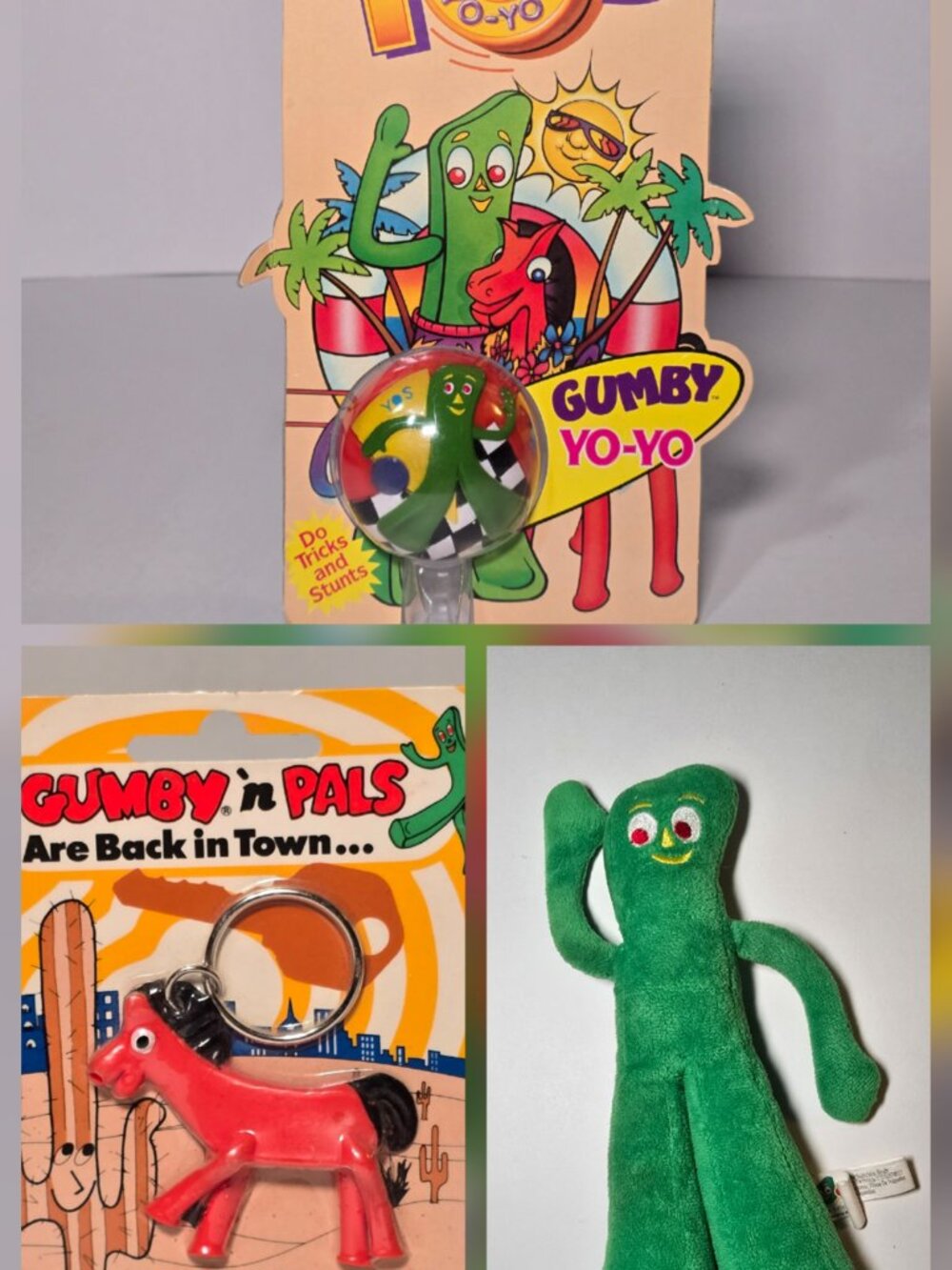 Vintage Gumby Lot: 1983 Yo-Yo and Pokey Key Ring Holder and Gumby Prema Plush